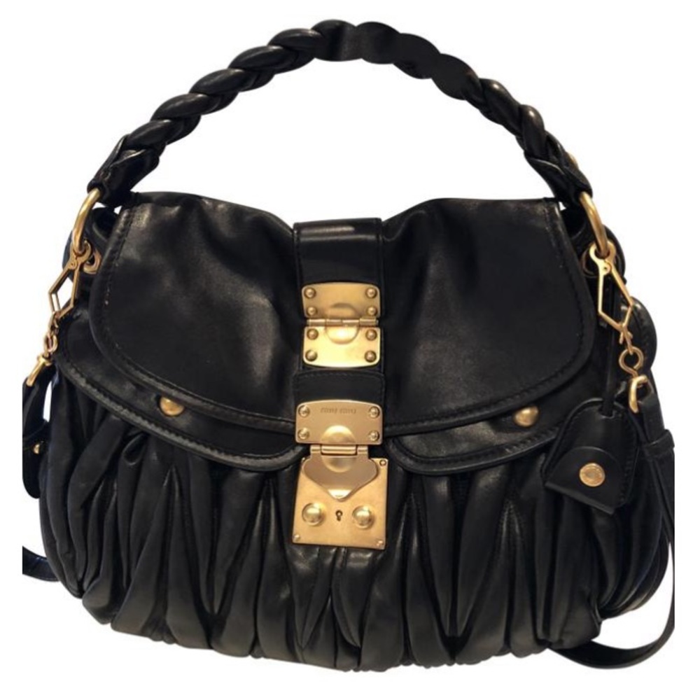 miu miu black calfskin matelassé shoulder purse